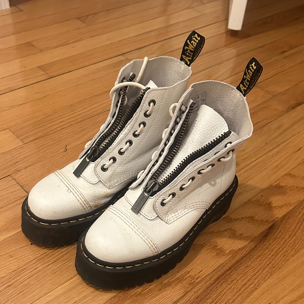 Dr. Martens White Leather Combat Boots worn, women’s size 8